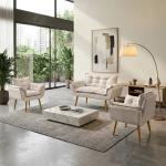 Kit Namoradeira e 2 Poltronas Alice Decorativas Suede Bege