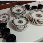 Aparelho de Jantar e Chá Biona Donna Folk Marfim/Preto 20 Peças