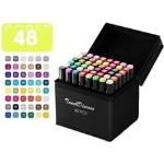 Kit Canetinha de 48 Canetas Marcador Permanente Ponta Dupla Touch Coloridas para Desenho Profissional Escolar Infantil com Estojo Organizador Base Artista Canetinha Hidrográficas Alcool Caneta Colorir