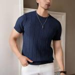 Camiseta Masculina Canelada Manga Curta Tricot (6 cores)
