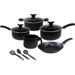 Kit Jogo de Panelas Brasília 8 Peças, Alumínio Antiaderente, com Frigideira, Caçarola e Talheres (Preto)