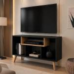 Rack Bancada Para Tv De Até 43 Com Prateleira E Nichos Para Sala De Estar Casa Jd (Preto/Nature)