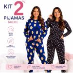 KIT 2 Pijamas De Frio De SUEDE BLUSA LONGA CALÇA AVELUDADA . ESTAMPAS VARIADAS