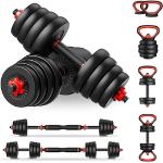 Kit Haltere 6 Em 1 Ajustável Para Musculação - 15kg Preto - Multifuncional Com Barra E Kettlebell