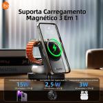 Basike Carregador Sem Fio 3 em 1 Magnético 2025, Estação de Carregamento Portátil com Luz Noturna, Dobrável e Compatível com MagSafe, iPhone 16/15/14/13/12, Apple Watch e AirPod (Preto)