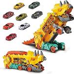 Caminhão Transportador Dinossauro T-Rex: Brinquedo Infantil com Pista de Corrida e Carrinhos (Amarelo) por R$ 78,90 em 2x sem juros