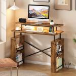 Escrivaninha Mesa para Computador, Mesa para Escritório de 2 Níveis com Tomada