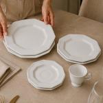 Serviço de Jantar e Chá em Porcelana, 20 Peças, Modelo Octogonal Prisma, Branco, Porcelana Schmidt