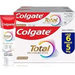 Creme Dental Colgate Total Original Mint, Prevenção Ativa, 24 horas de ação contra bactérias, Anticárie com Flúor, Combate o Mau Hálito, 6x90g