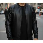 Jaqueta Bomber Courino Masculina Preta Com Zíper