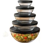 Conjunto de 5 Bowls de Vidro com Tampa Preta, Recipientes Herméticos para Alimentos, 140ml a 930ml, Transparente