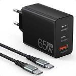 Carregador USB C de 65 W,carregador rápido USB de 3 portas com cabo de carregamento de 2 m,fonte de alimentação USB C para MacBook Air Pro M1/M2,iPhone 16 Pro/Max/15/14,Galaxy,tablet,laptop,etc. por R$ 128,24 à vista!