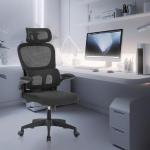Cadeira de escritório, design ergonômico com suporte lombar independente, malha respirável e encosto de cabeça ajustável (Preto)