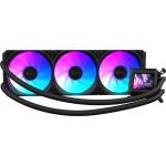 Watercooler Kalkan Aura LCD 360mm ARGB Preto Tela LCD 2.4 LCD Personalizável Bomba 2900 RPM Fans 120mm 71.4 CFM 2.25 mmH2O AMD AM5 Intel LGA1851 KLK00103
