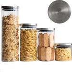 Kit Potes Herméticos de Vidro 4 Unidades com Tampas INOX Hyatto Home