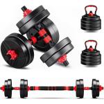 Kit Haltere Ajustável 6 em 1 15kg Barra Kettlebell Preto