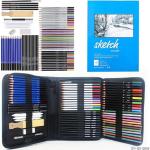 Kit Lapis de Desenho Profissional 74 Peças com Estojo Portátil, Lapis de Cor e Grafite Profissional, Sketchbook, Borrachas e Acessórios para Artistas e Estudantes Linha Super Premium Frete Grátis |