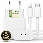 Kit Carregador Turbo 25W Compativel c/I.Phone 8 X Xr 11 12 13 14 Pro Max Linha Premium com Cabo USB-C, Saída iOS + Fonte Carregador Ultra Rápido, Tecnologia Power Delivery