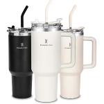 Romantic Crown Copo Térmico Com Canudo Tampa E Alça 1,18l, Copos Garrafas Termico Para Viagem Vácuo Dupla Camada Aço Inoxidável, Caneca Termica Cafe Água Chá,presente, Fitness (creme)