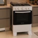 Fogão 4 bocas Atlas Mônaco Plus Branco Mesa inox e acendimento automático